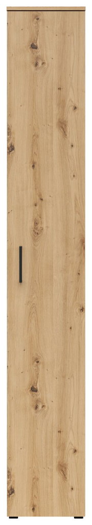 Frontansicht eines Mehrzweckschranks mit Holzoptik und schwarzem Griff