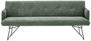 Grüne Solobank 3-Sitzer mit geripptem Stoffbezug und schwarzen Metallbeinen, Frontalansicht