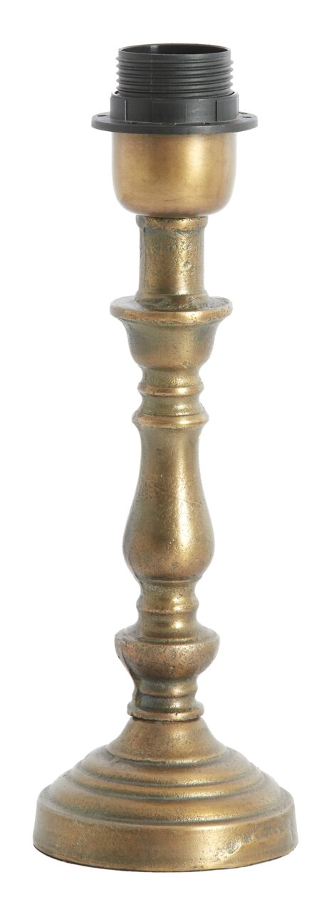 Antiker Lampenfuß aus Metall in Goldoptik, frontal abgebildet.