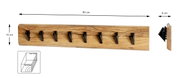 Wandgarderobe aus Massivholz mit sieben schwarzen Haken, 90 cm breit, 15 cm hoch, seitliche Perspektive