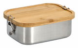 Lunchbox aus Edelstahl mit Bambusdeckel und Clipverschluss, seitliche Perspektive