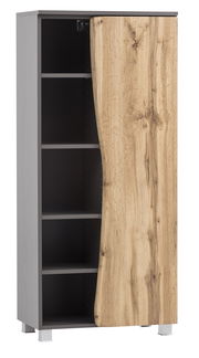 Midischrank 60 mit offener Tür, zeigt mehrere Regalböden, Perspektive von vorne links