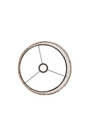 Draufsicht auf einen runden Lampenschirm mit Metallstreben und texturierter Kante.