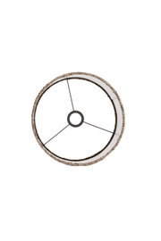 Bovenaanzicht van een ronde lampenkap met metalen spanten en een gestructureerde rand.