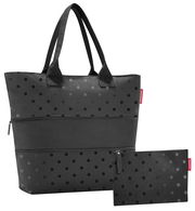 Schwarzes Shopper-Set mit glänzenden Punkten, bestehend aus einer großen Tasche und einer kleineren Tasche, Vorderansicht