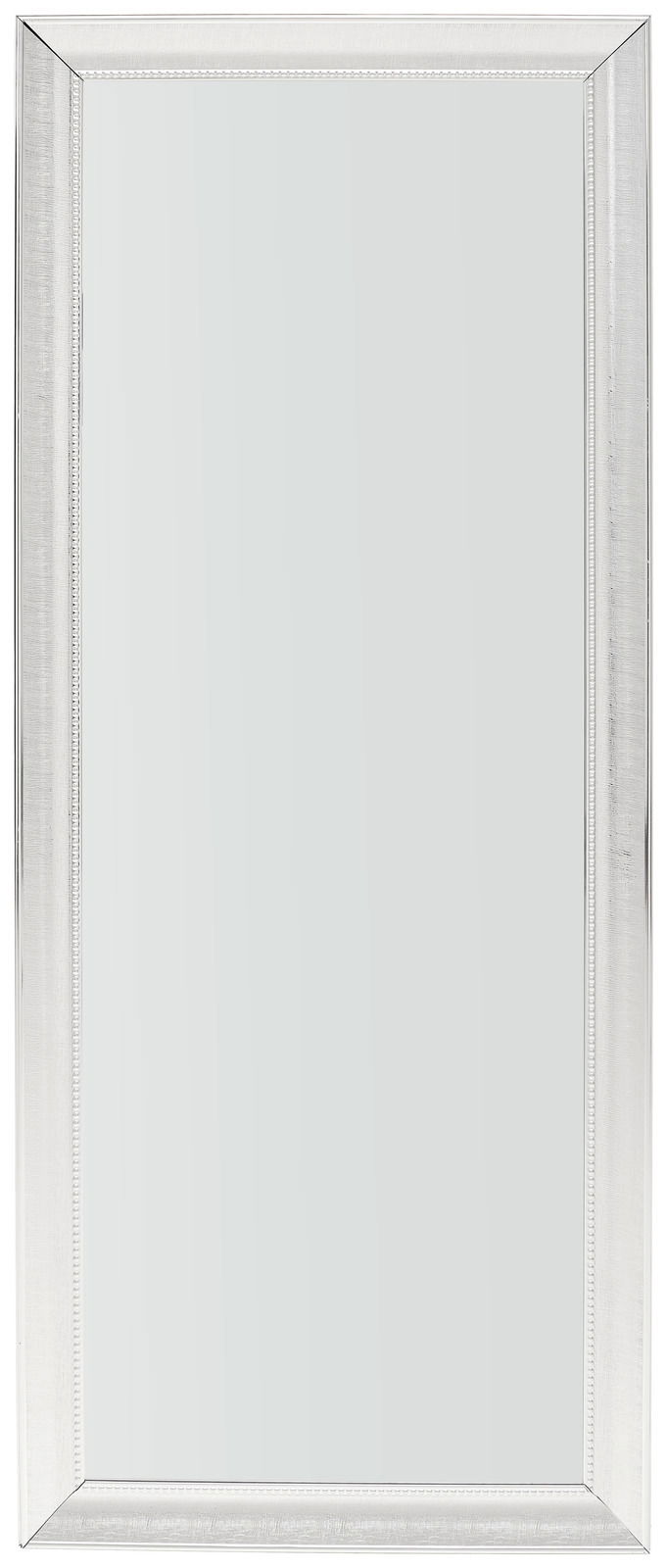 Rechteckiger Spiegel mit silbernem Rahmen, frontal fotografiert