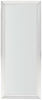 Rechteckiger Spiegel mit silbernem Rahmen, frontal fotografiert