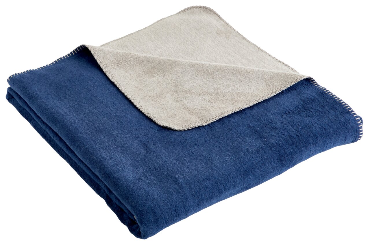 Blaue und beige Wohndecke BRAGA, gefaltet, aus der Vogelperspektive