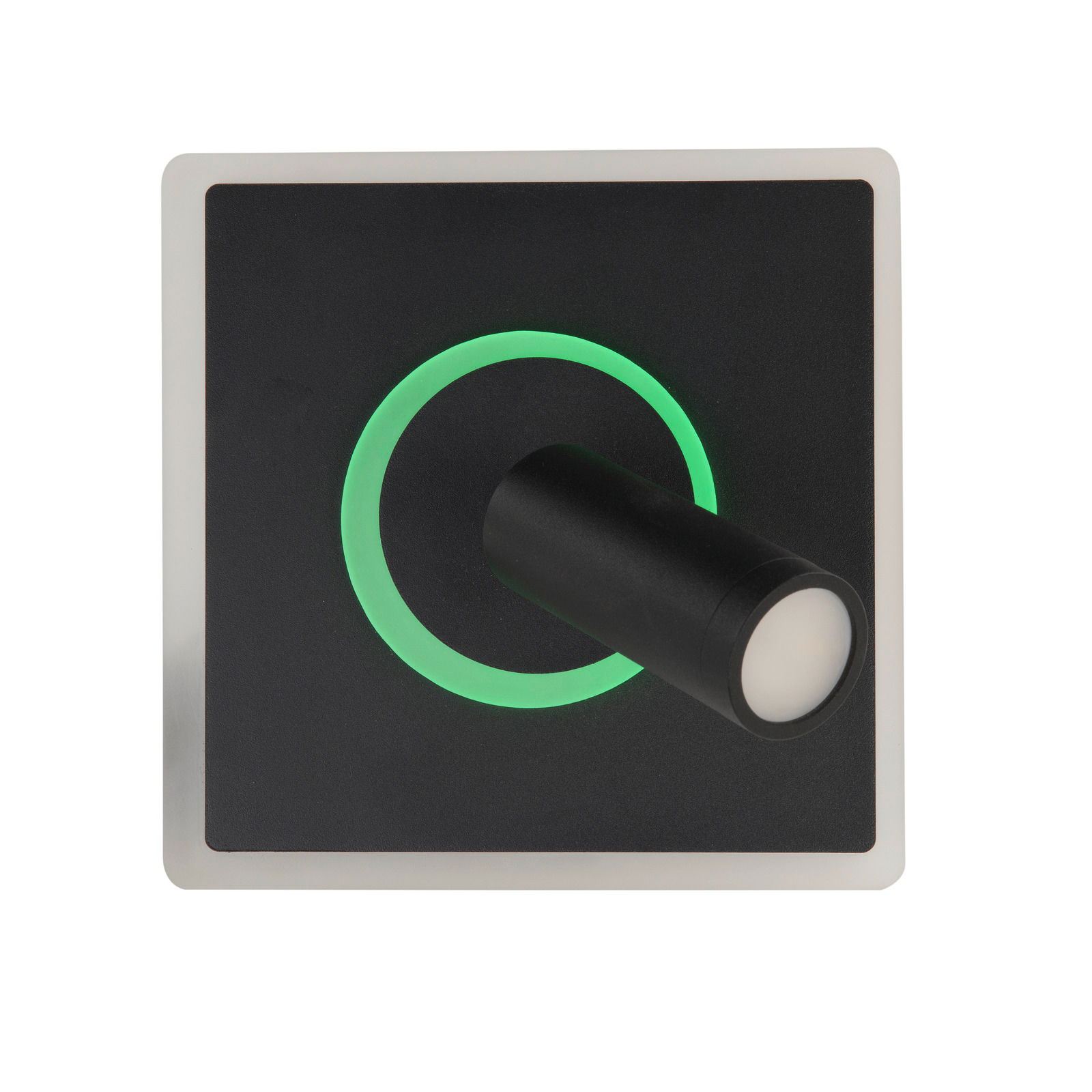 LED-Deckenleuchte Spark mit modernem Design, quadratische Form, schwarzes Gehäuse und grünem Leuchtring, Ansicht von oben