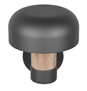LED-Außenwandleuchte in modernem Design mit dunklem Schirm und Holzdetail, seitliche Perspektive