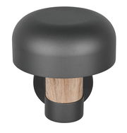 LED-Außenwandleuchte in modernem Design mit dunklem Schirm und Holzdetail, seitliche Perspektive