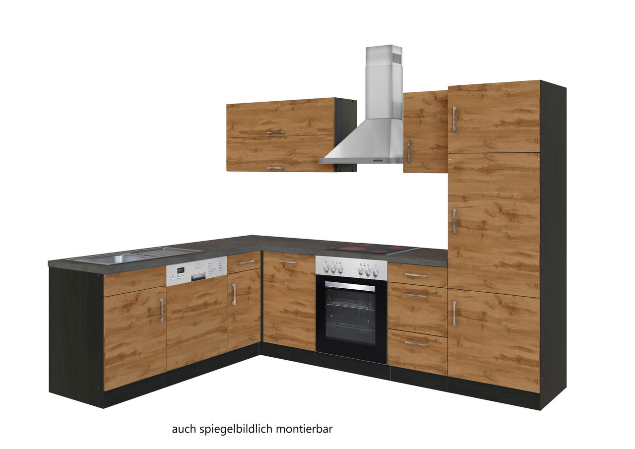 Held Möbel Eck-Küchenzeile SORRENTO Eck-Küchenzeile in Holzoptik mit Elektrogeräten, Ansicht von vorne links