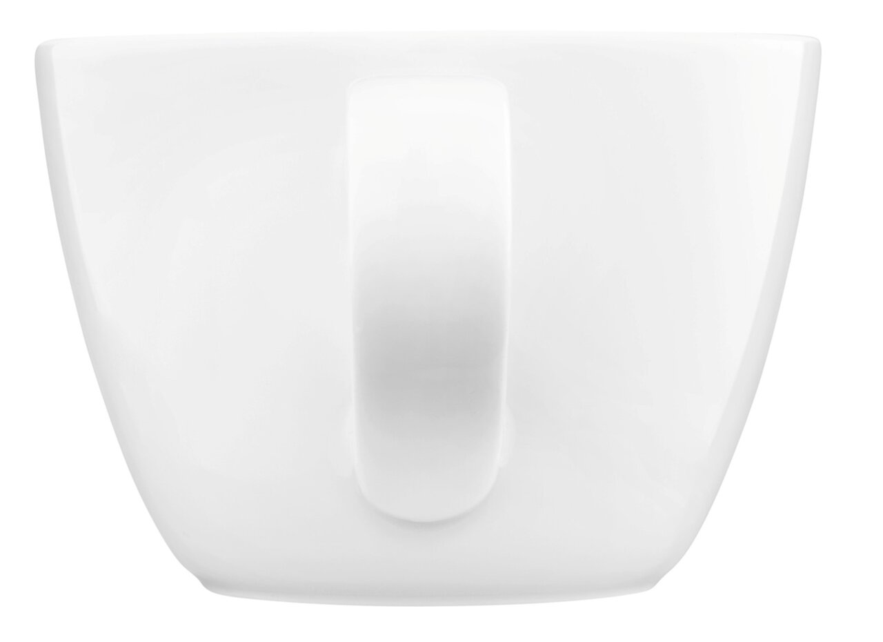Witte koffiekop Life 0,24 l, vooraanzicht met oor