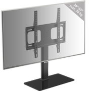 TV-Tischständer mit VESA-Halterung für 26–55 Zoll (max. 30 kg), schwarze Metallkonstruktion, Rückansicht in leicht schräger Perspektive