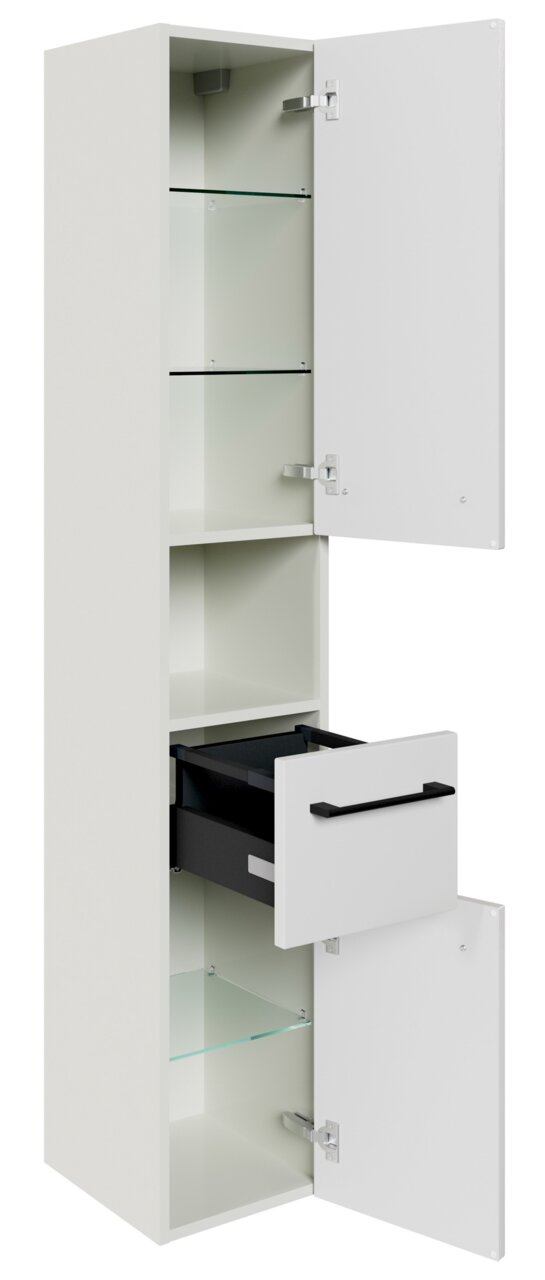 Sadena Hoge kast PLAKA Witte hoge kast met twee open deuren en een lade, zijaanzicht