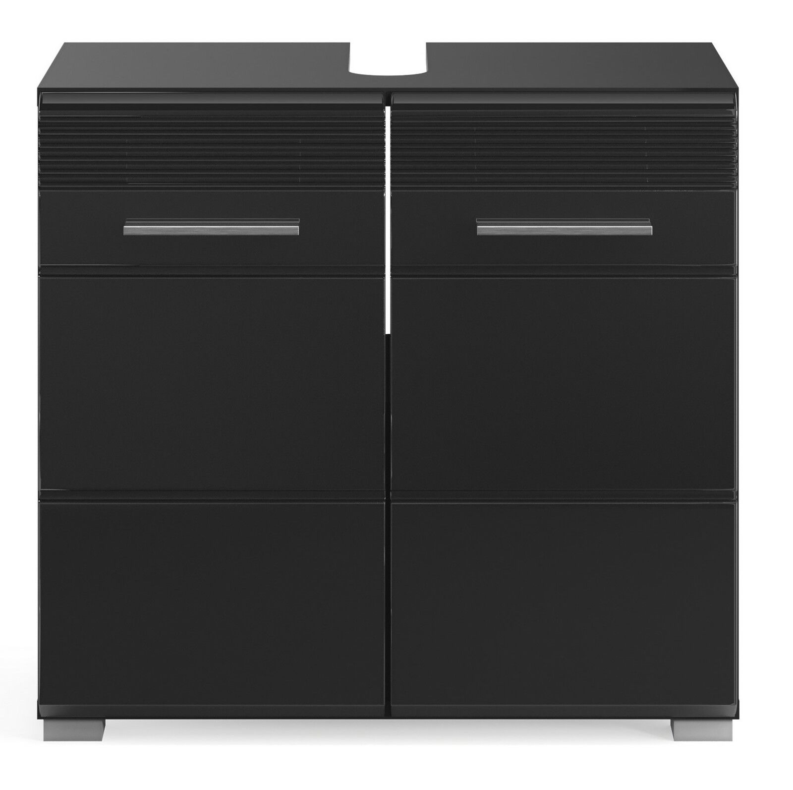 Schwarze Badkombination mit vier Schubladen, Frontansicht