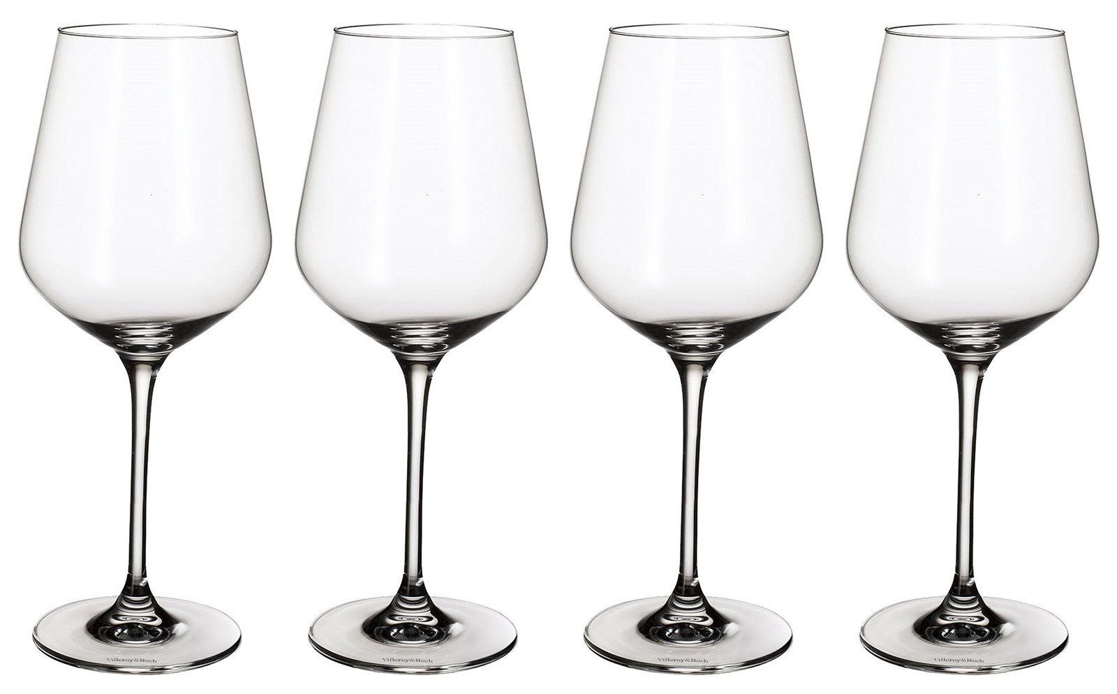 Villeroy & Boch Set van 4 Bourgondische wijnglazen LA DAVINA Vier Burgunderkelche aus Glas, frontal fotografiert, auf weißem Hintergrund.