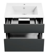 Moderne Badkombination mit Waschbecken und zwei offenen Schubladen, Frontalansicht