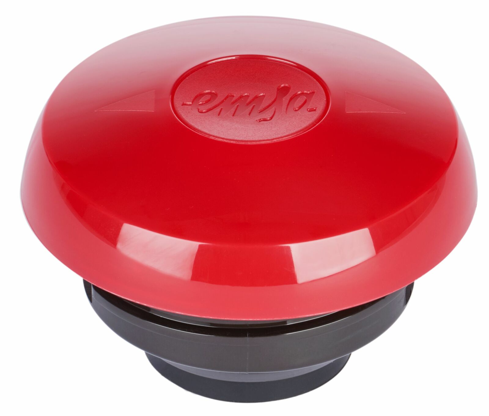 Roter Deckel einer Isolierkanne, von oben betrachtet