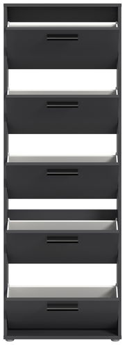 Schwarzer Schuhkipper mit fünf Klappen, frontale Ansicht