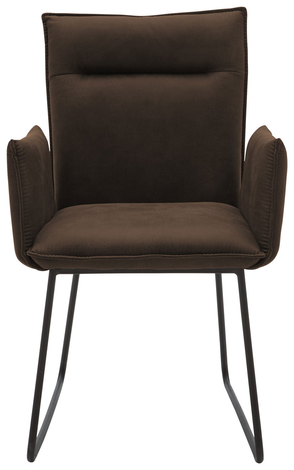 Moderner brauner Sessel mit Metallbeinen, Frontalansicht