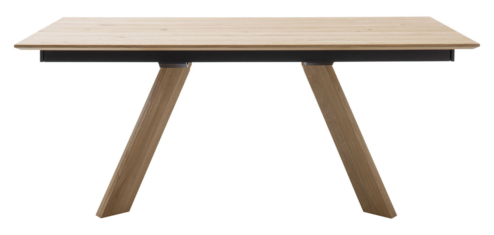 Moderner Esstisch aus Holz mit schrägen Beinen, Seitenansicht