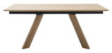 Moderner Esstisch aus Holz mit schrägen Beinen, Seitenansicht
