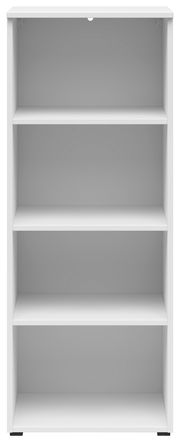 Weißes Regal mit vier Ebenen, frontale Ansicht