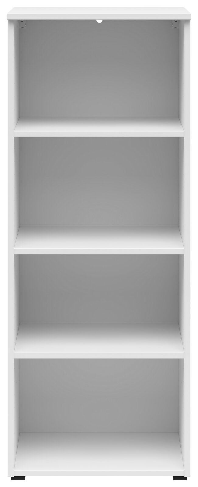 Weißes Regal mit vier Ebenen, frontale Ansicht