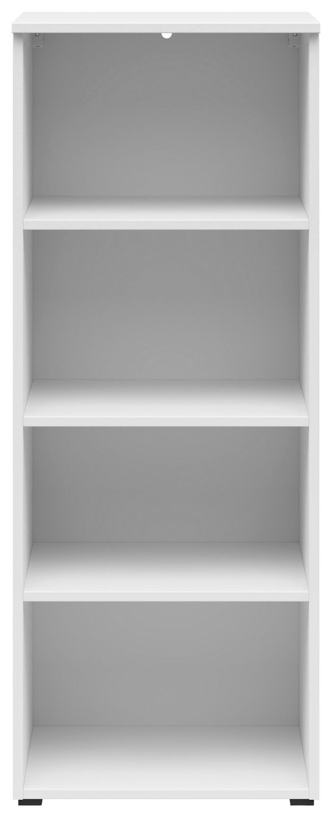 Weißes Regal mit vier Ebenen, frontale Ansicht