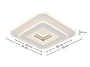 Moderne quadratische LED-Deckenleuchte mit mehreren Schichten, seitliche Perspektive, Maße 35x35x6 cm.
