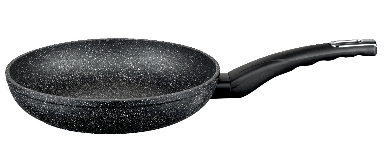 Granitpfanne mit schwarzem Griff, seitliche Perspektive