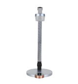 LED-Schreibtischleuchte in moderner, minimalistischer Ausführung, frontal abgebildet. Die Leuchte hat einen runden Sockel und einen schlanken, verstellbaren Arm.