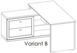 Eckschreibtisch, Variante B, mit zwei Schubladen und einer offenen Ablage, perspektivische Ansicht von vorne links