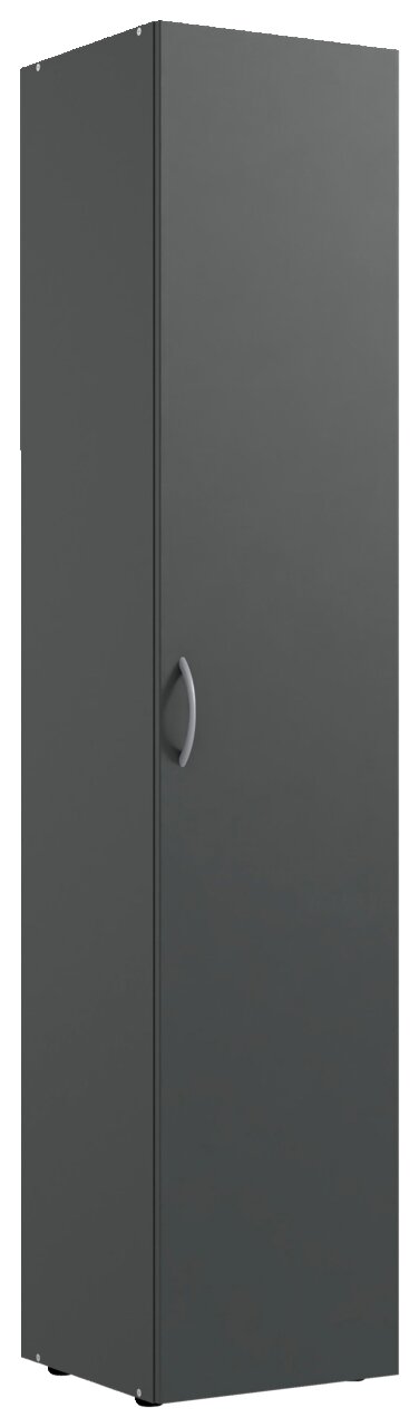 Grauer Mehrzweckschrank mit einer Tür und silbernem Griff, Frontalansicht