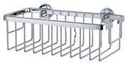 Chromfarbener, einstöckiger Duschkorb aus Metall mit Wandhalterung, seitliche Perspektive