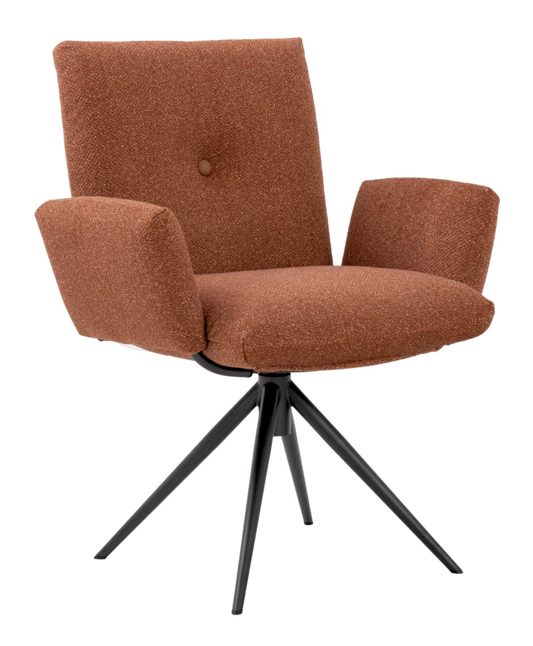 Dieter Knoll Fauteuil COCOON Brauner Armlehnstuhl mit schwarzem Metallgestell, seitliche Perspektive