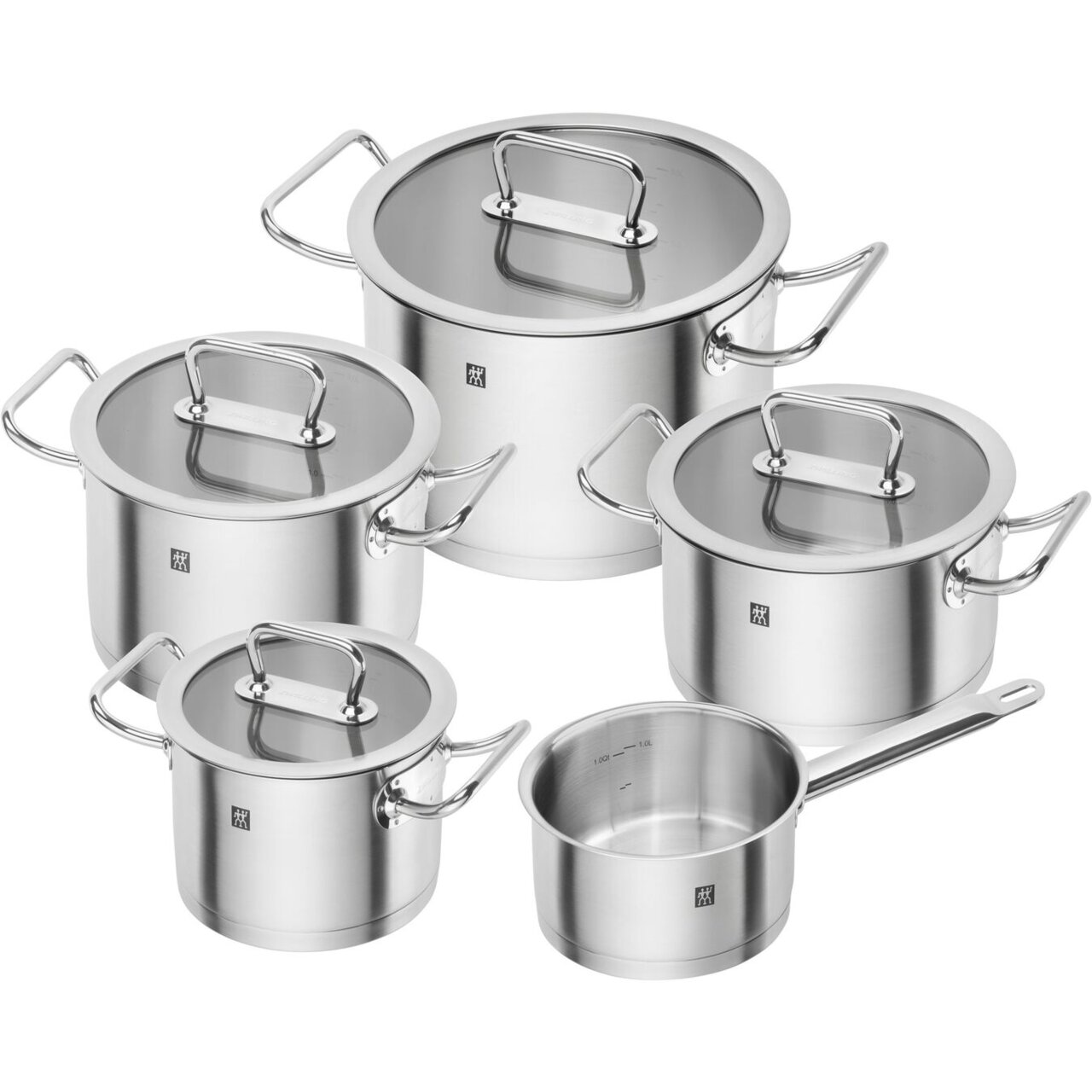 ZWILLING Topfset 5-tlg. PRO Fünfteiliges Topfset aus Edelstahl mit Glasdeckeln, Ansicht von oben