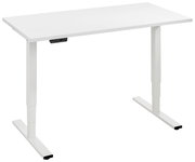 Weißer höhenverstellbarer E-Schreibtisch der Serie EFLEX von Voleo, seitliche Perspektive