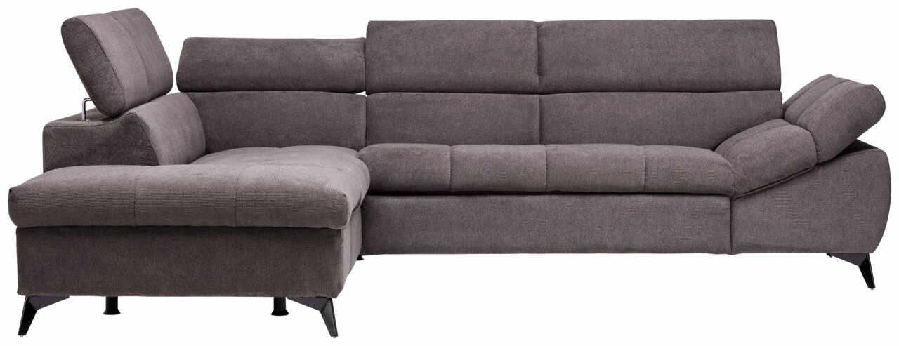 Stylife Ecksofa BILLY Graues Ecksofa Stylife BILLY mit verstellbaren Kopfstützen, seitlicher Perspektive.