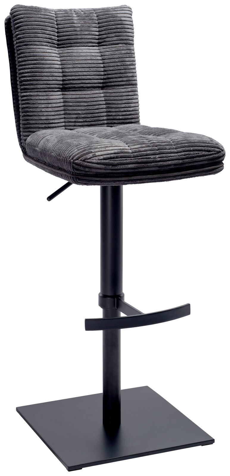 Stylife Barhocker POLLY Grauer Barhocker mit gestepptem Stoffbezug und schwarzem Metallgestell, seitliche Perspektive