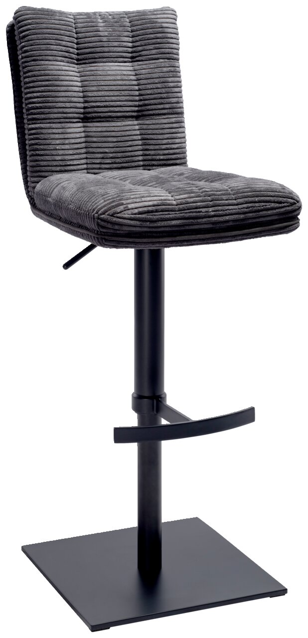 Stylife Barhocker POLLY Grauer Barhocker mit gestepptem Stoffbezug und schwarzem Metallgestell, seitliche Perspektive