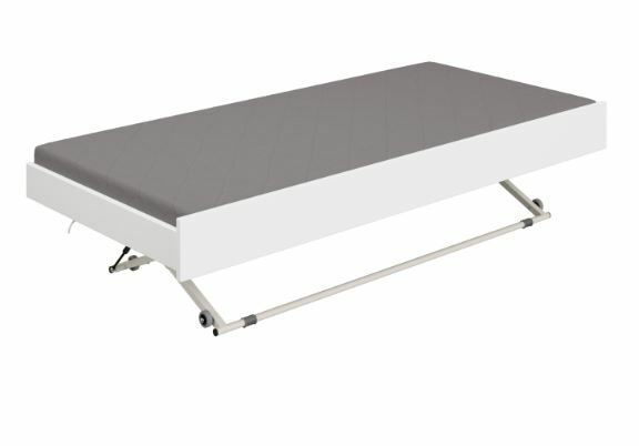 Paidi Ausziehbett FLOYD YLVIE Ausziehbett FLOYD in seitlicher Perspektive mit grauer Matratze und weißem Rahmen