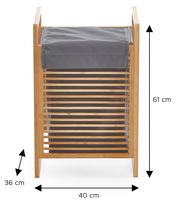 Bambus-Wäschekorb mit grauem Stoffeinsatz und Lamellenfront, Maße 40 x 36 x 61 cm, Frontansicht.