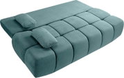 Schlafsofa in türkis aus der Vogelperspektive mit zwei Kissen