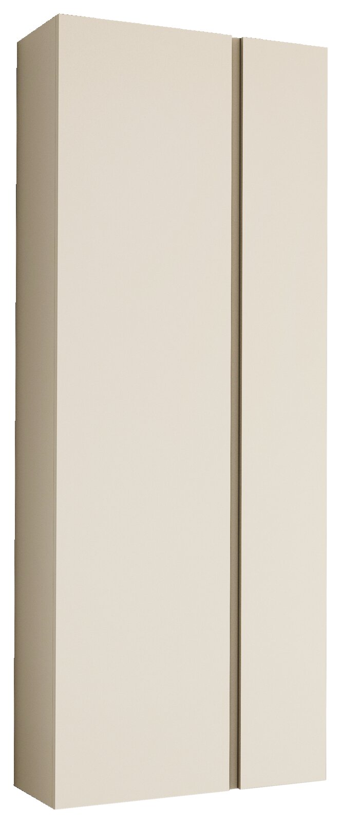 Beige Garderobenschrank mit zwei Türen, seitliche Perspektive