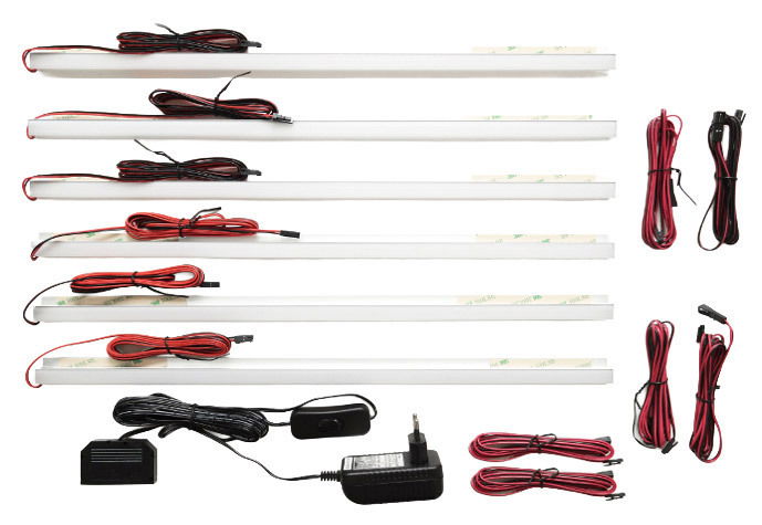 Z2 LED-Rückwandbeleuchtung 6er PRAG LED-Rückwandbeleuchtung 6er Set mit Netzteil und Kabeln, Draufsicht