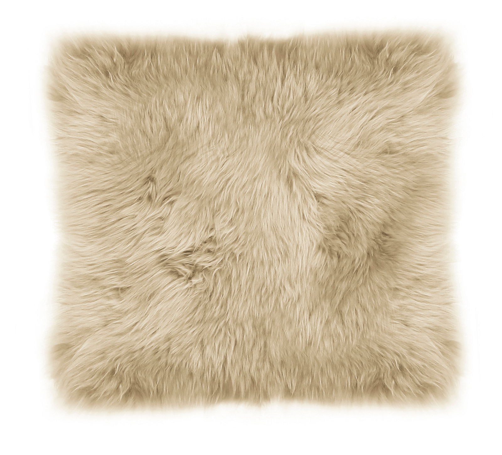 Lammfell Sitzauflage 35x35cm in Draufsicht, flauschige beige Oberfläche