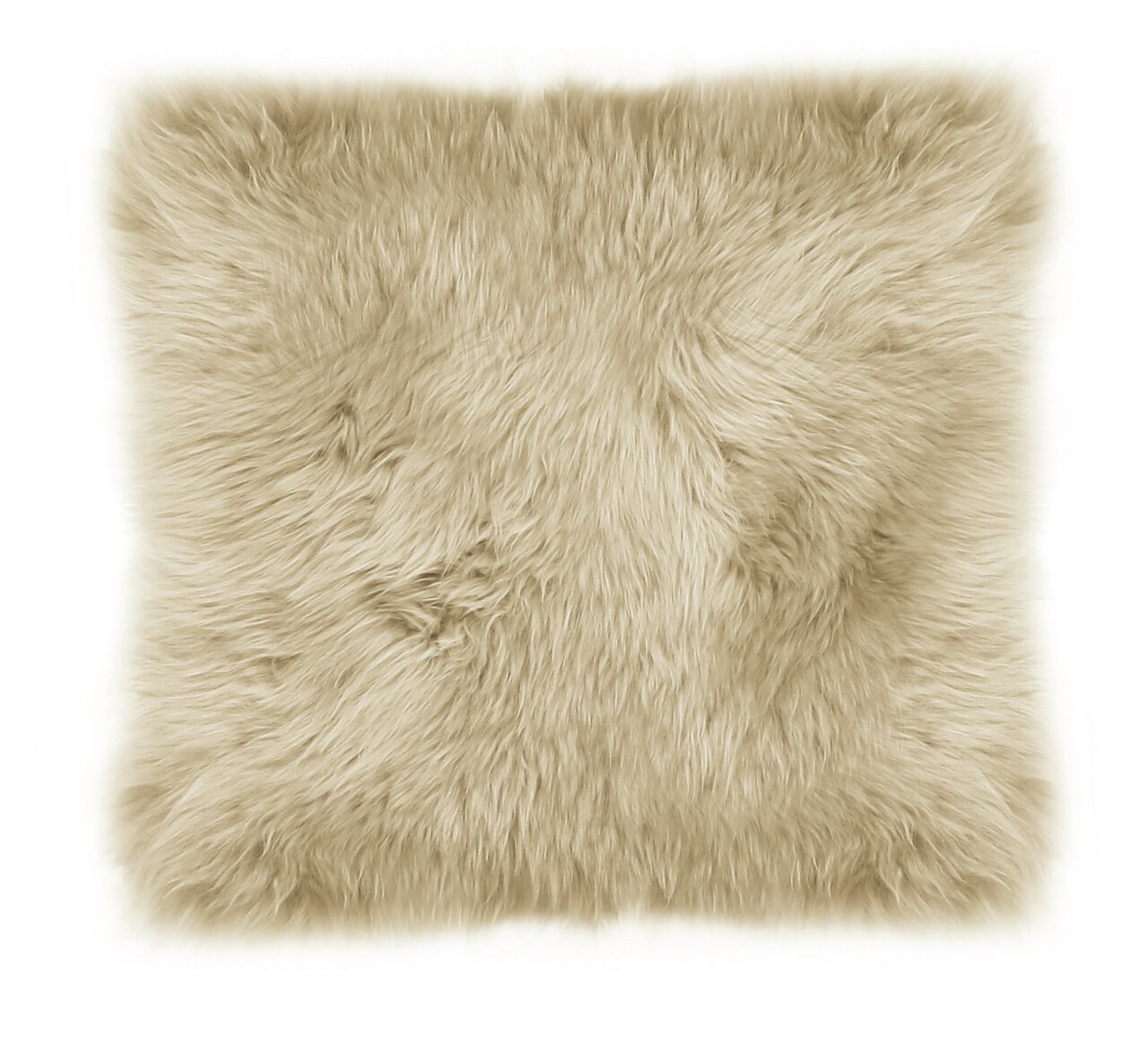 Lammfell Sitzauflage 35x35cm in Draufsicht, flauschige beige Oberfläche