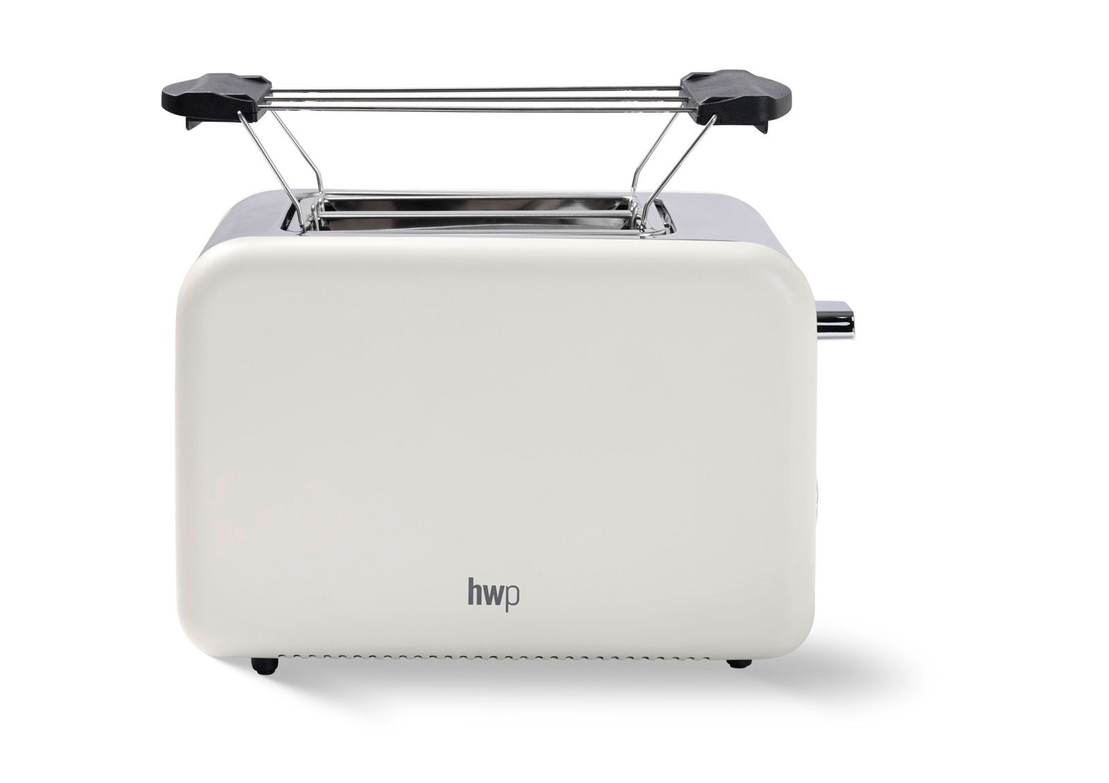 Weißer Toaster mit Brötchenaufsatz, Vorderansicht